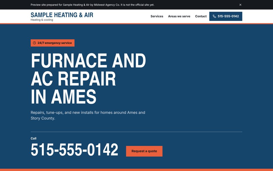 Example preview site shown on a computer screen